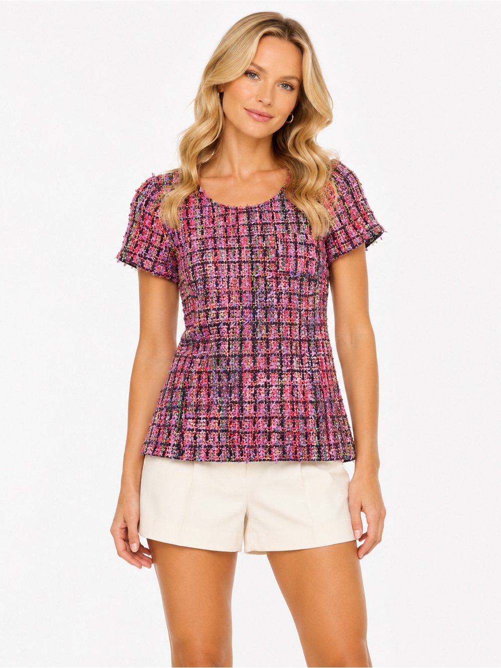 Boden Size 4 Textured Pink Tweed Short-Sleeve Top